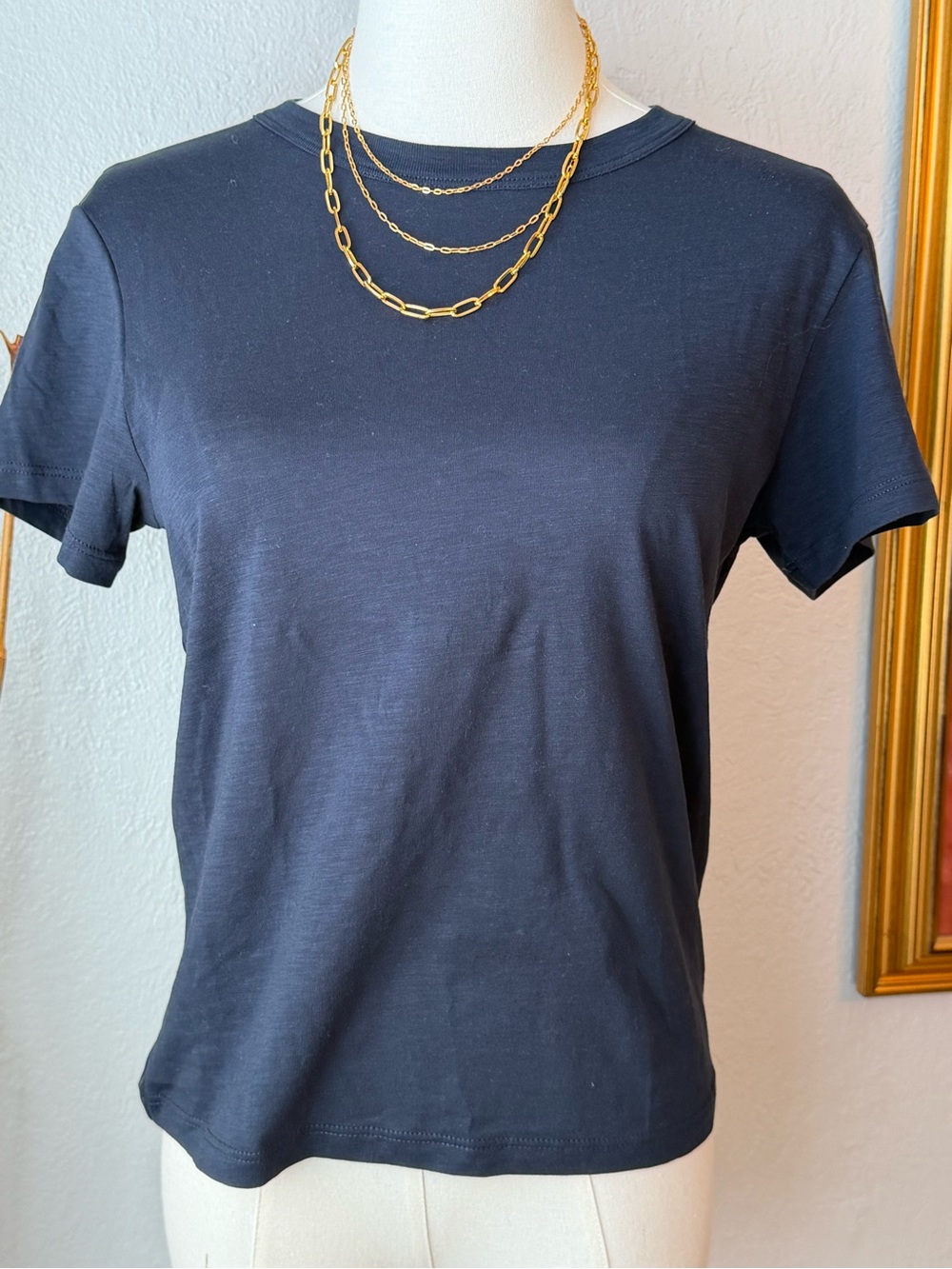 97~ NWT Nation Los Angeles Women's Blue Pima Cotton Short Sleeve Crewneck ~ S